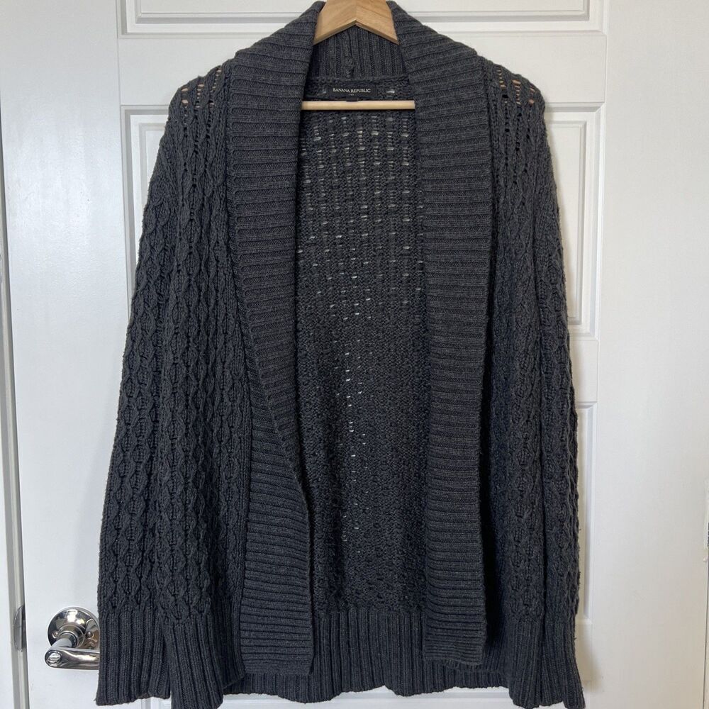 Banana Republic Chunky Knit Dark Gray Cardigan Sweater Size XS Cotton Blend